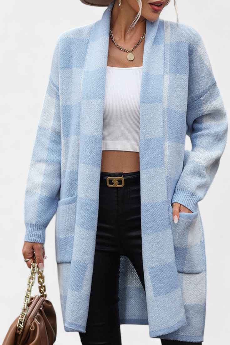 Lovella Cardigan à Carreaux Chic et Décontracté avec Poches