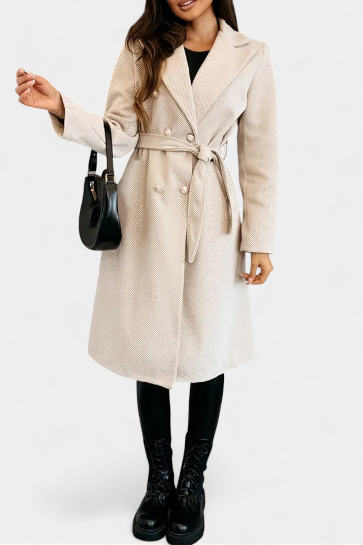 Miguelle Manteau à Double Boutonnage avec Ceinture à Nouer