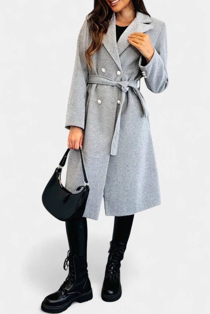 Miguelle Manteau à Double Boutonnage avec Ceinture à Nouer