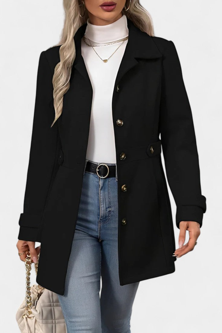 Cléophée Veste Unie à Revers et Fermeture à Boutons