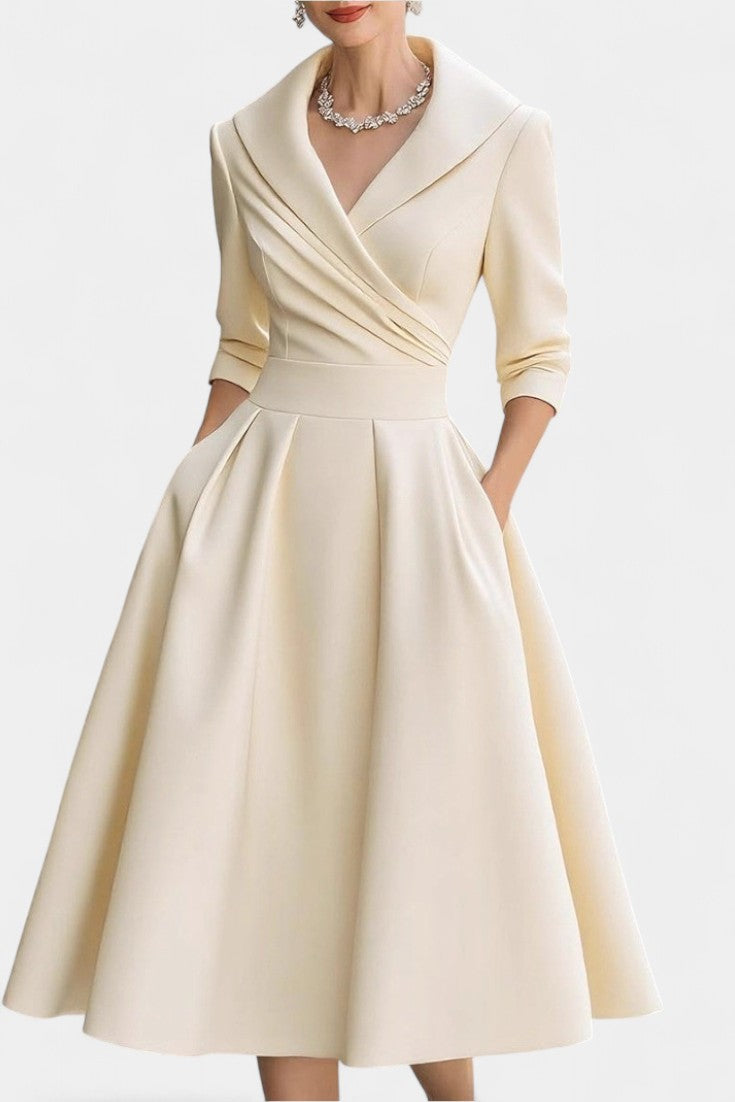 Nixie Robe Midi Unie à Col en V et Coupe A-Line