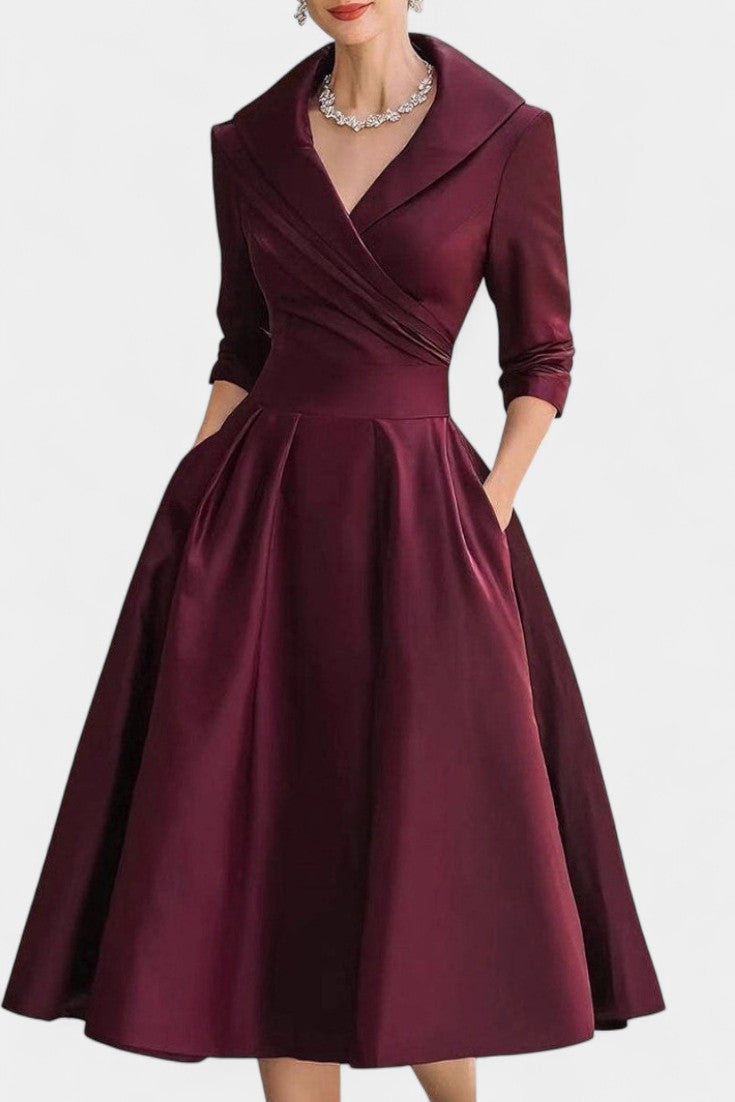 Nixie Robe Midi Unie à Col en V et Coupe A-Line