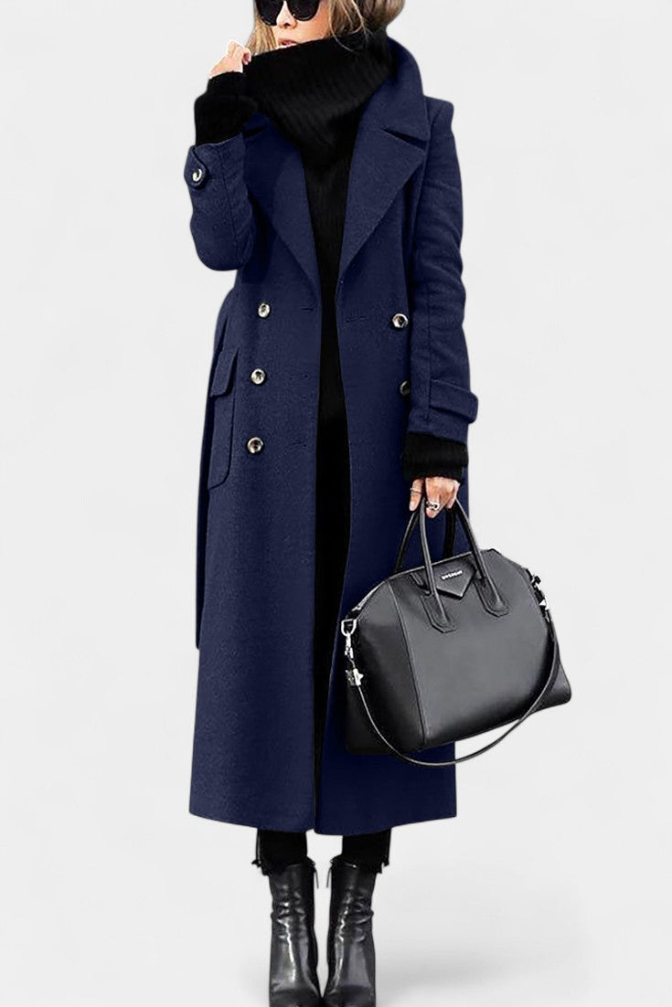 Franka Manteau Long en Laine à Coupe Ajustée et Double Boutonnage Élégant