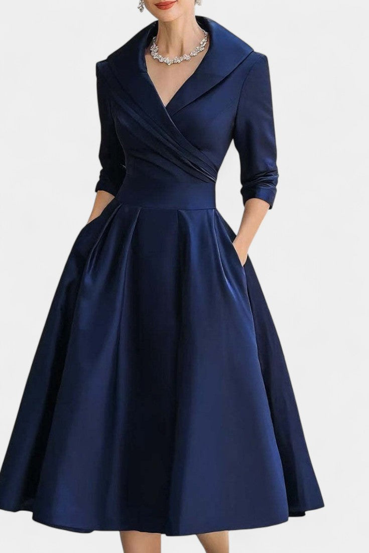 Nixie Robe Midi Unie à Col en V et Coupe A-Line
