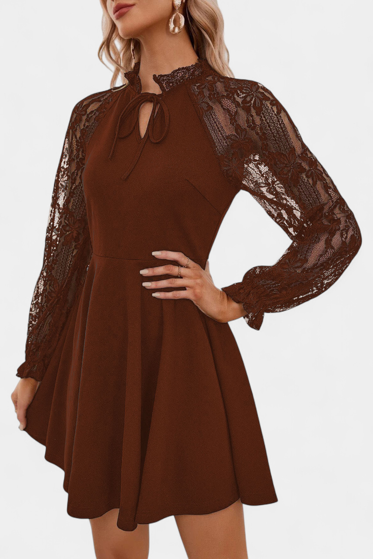 Jasella Robe Mini en Dentelle Florale avec Manches Longues
