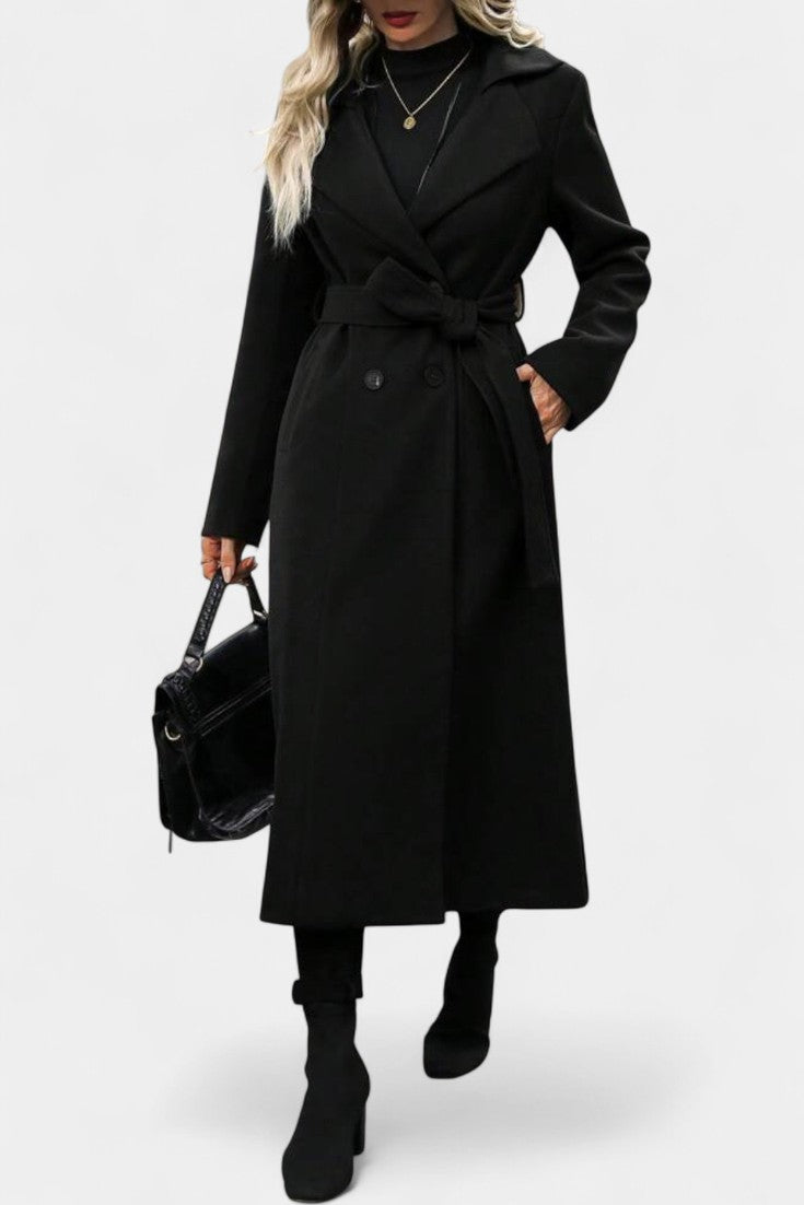 Mélissandre Manteau Long à Carreaux à Double Boutonnage et Col à Revers