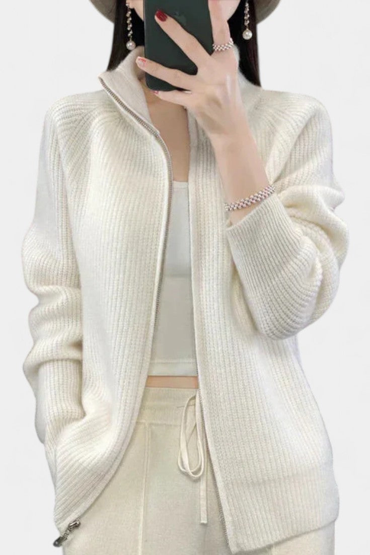 Chelsea Cardigan Zippé en Tricot Structuré