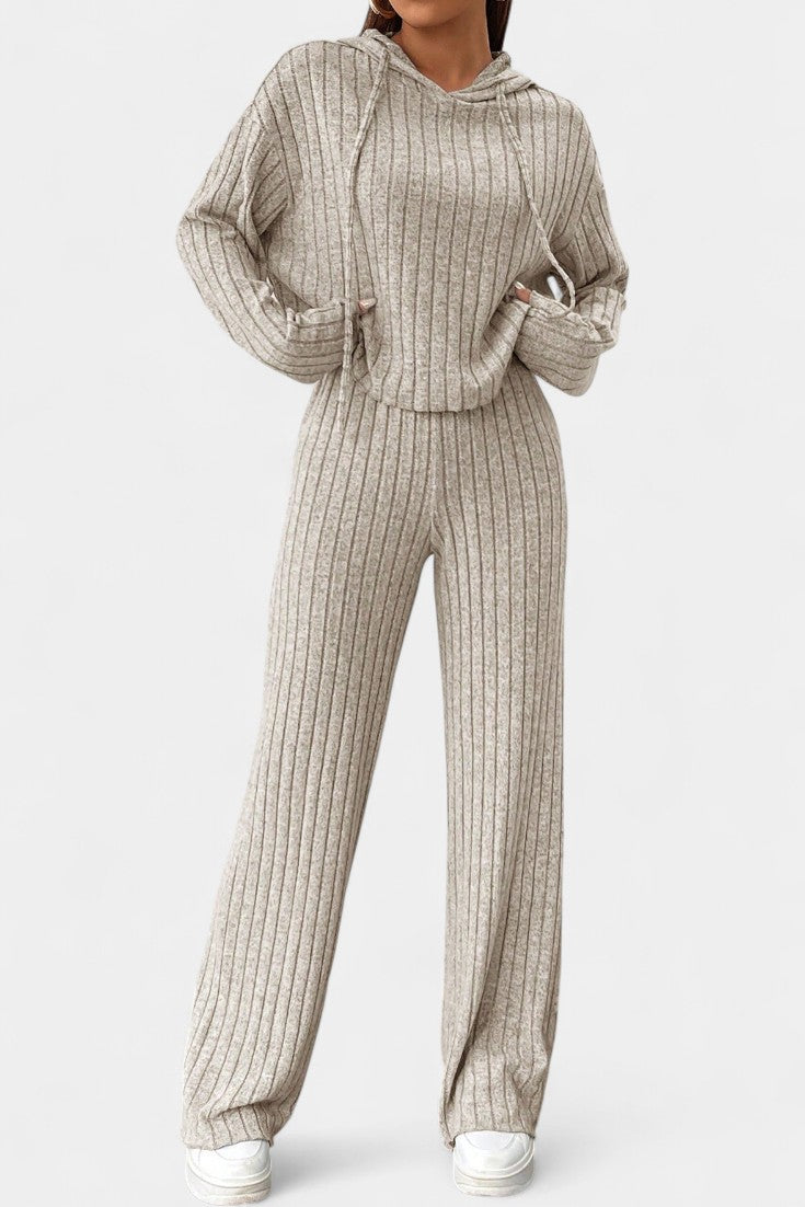 Federica Ensemble Long Rayé en Tricot à Capuche Ample
