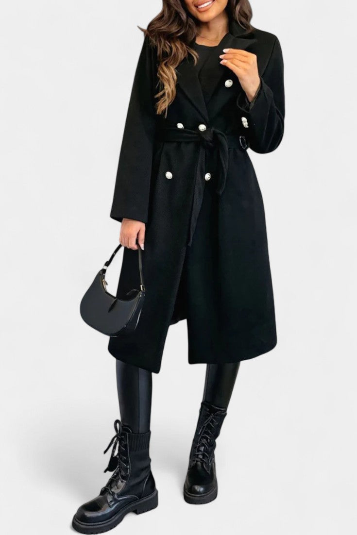 Miguelle Manteau à Double Boutonnage avec Ceinture à Nouer