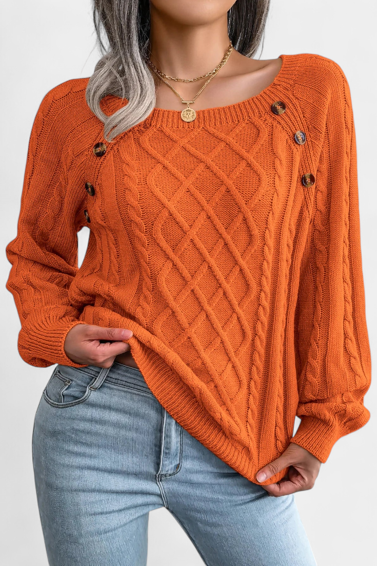 Fien Pull Col Carré à Boutons Décoratifs