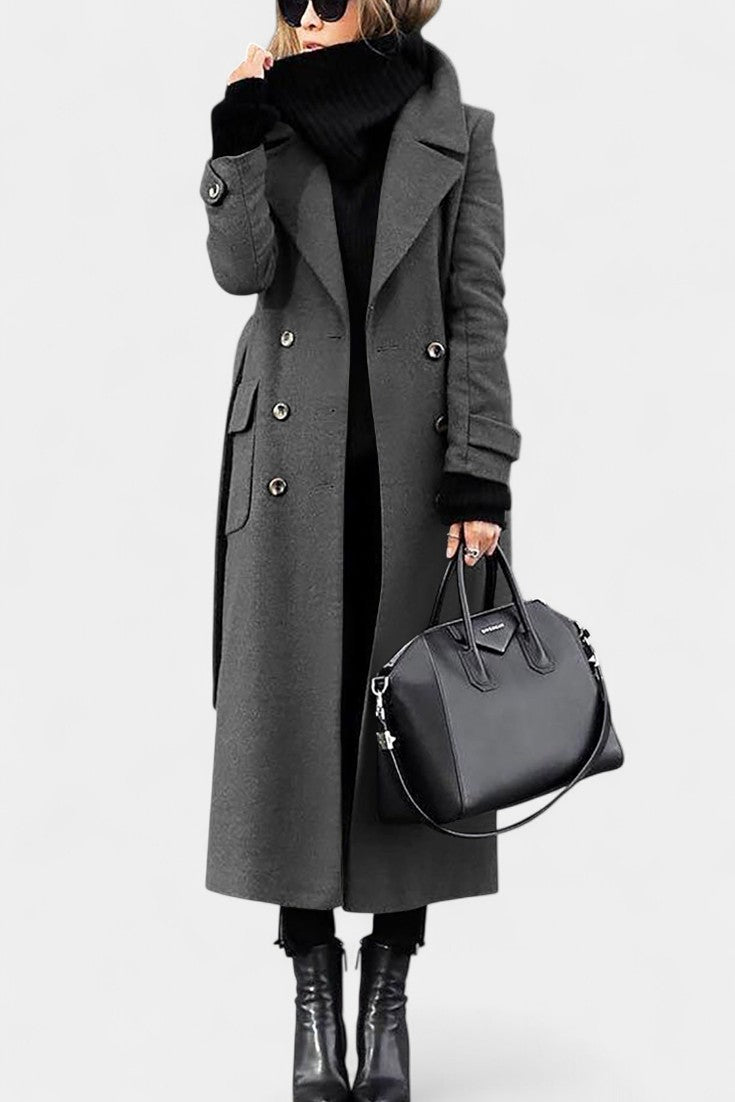 Franka Manteau Long en Laine à Coupe Ajustée et Double Boutonnage Élégant