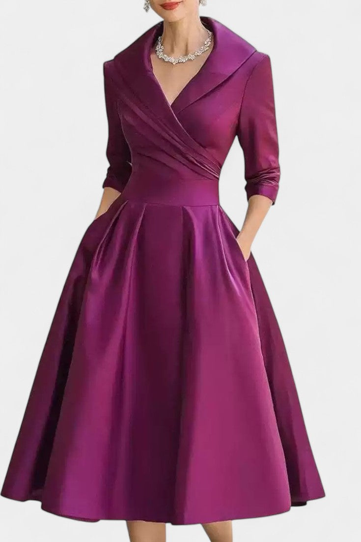 Nixie Robe Midi Unie à Col en V et Coupe A-Line