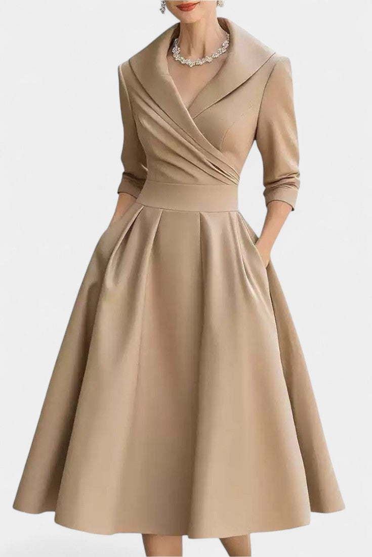 Nixie Robe Midi Unie à Col en V et Coupe A-Line