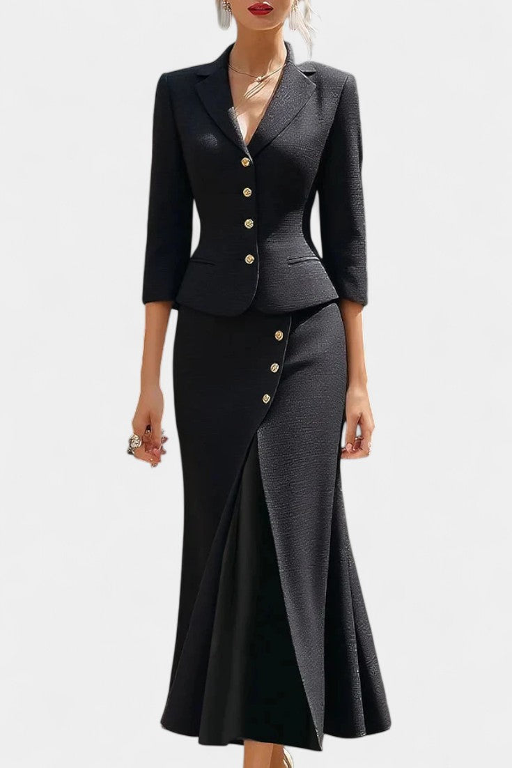 Adelpha Ensemble avec Blazer Texturé et Jupe Midi en Chiffon