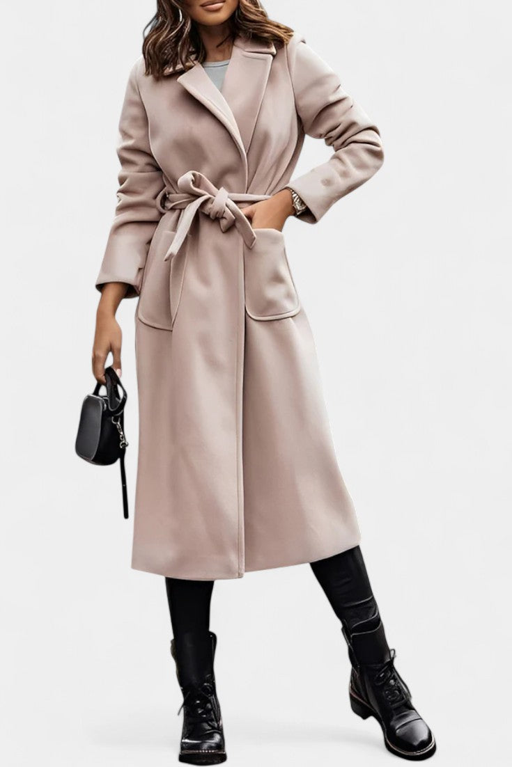 Capucine Manteau Ceinturé à Col à Revers et Poches
