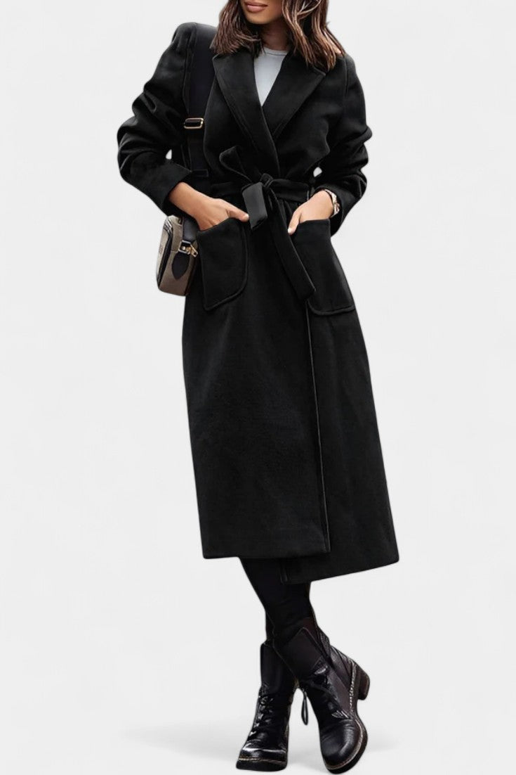 Capucine Manteau Ceinturé à Col à Revers et Poches