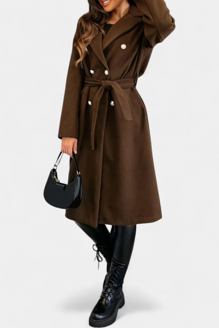 Miguelle Manteau à Double Boutonnage avec Ceinture à Nouer