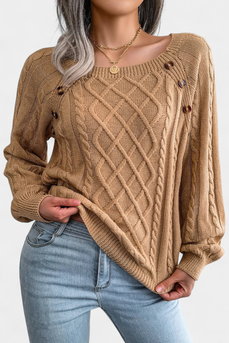 Fien Pull Col Carré à Boutons Décoratifs