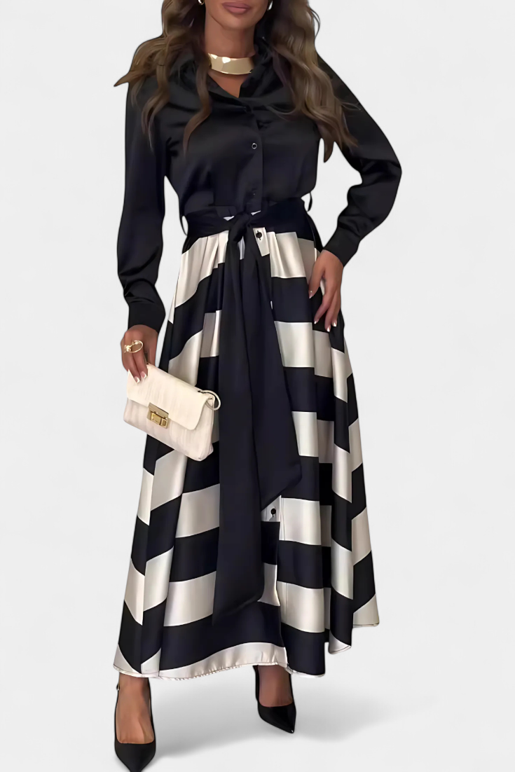 Nessia Robe Chemise à Rayures avec Ceinture Assortie