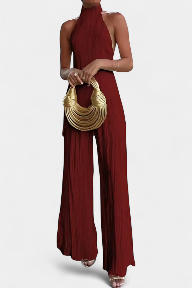 Pilarica Ensemble Top Halter Asymétrique et Pantalon à Jambes Larges