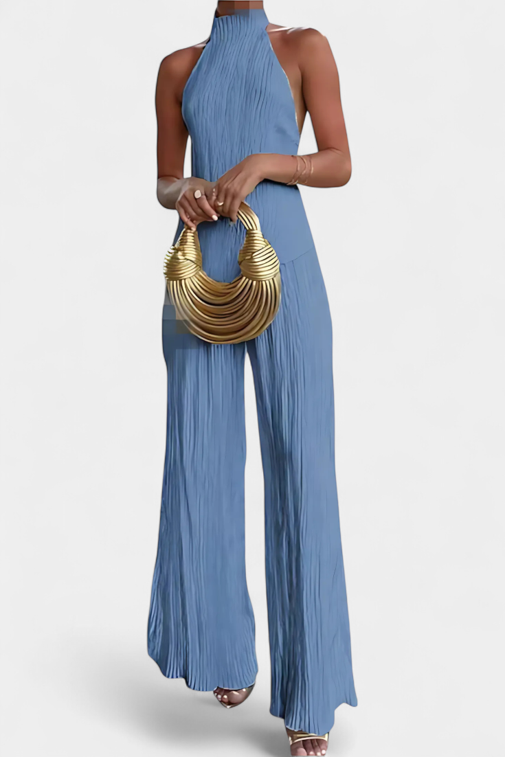 Pilarica Ensemble Top Halter Asymétrique et Pantalon à Jambes Larges