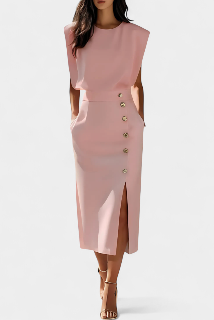 Ceecee Robe Midi Unie à Boutons Décoratifs