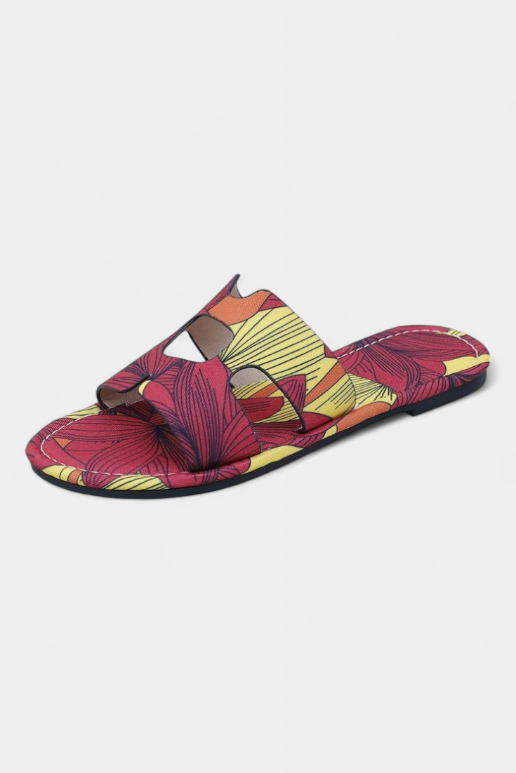 Berenice Sandales Plates à Imprimé Tropical et Design Ouvert