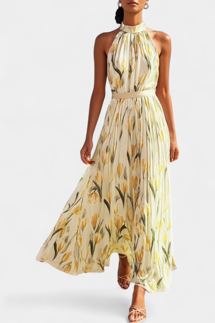 Juliene Robe Sans Manches à Imprimé Floral et Taille CeinturéeRobe Sans Manches Juliene Fleurie avec Ceinture