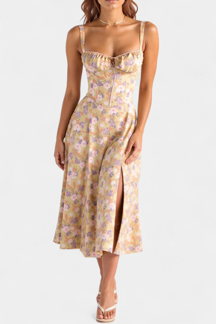 Flora Robe Midi Corset à Décolleté en Cœur et Jupe A-Line