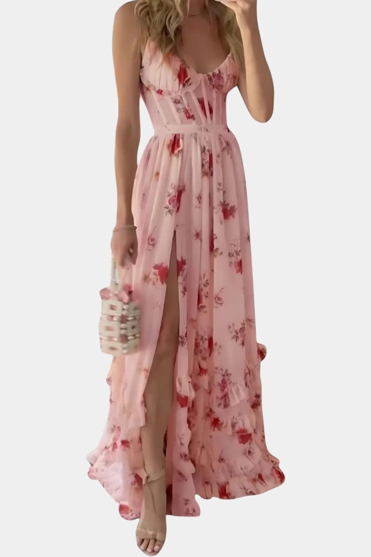 Luna Robe Corset à Imprimé Floral et Jupe Longue