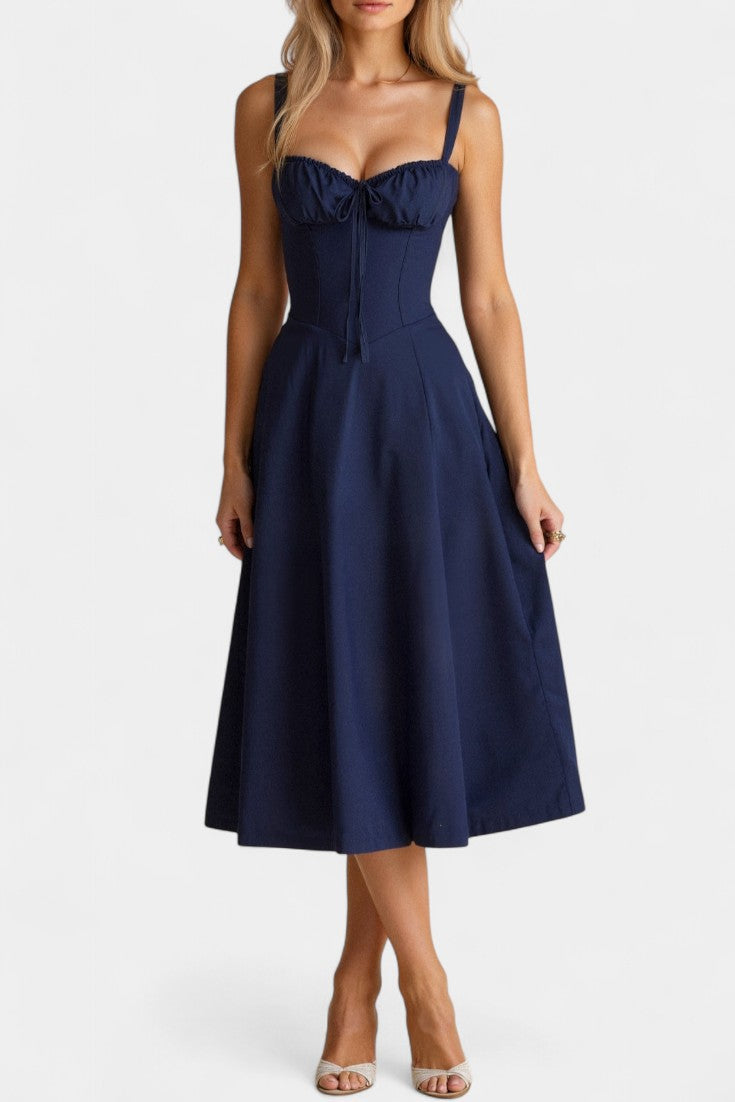 Flora Robe Midi Corset à Décolleté en Cœur et Jupe A-Line