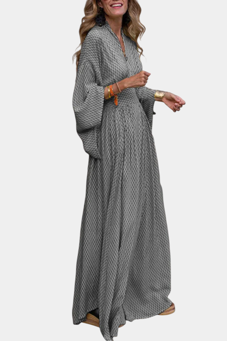 Anelia Robe Longue à Imprimé Géométrique et Décolleté en V