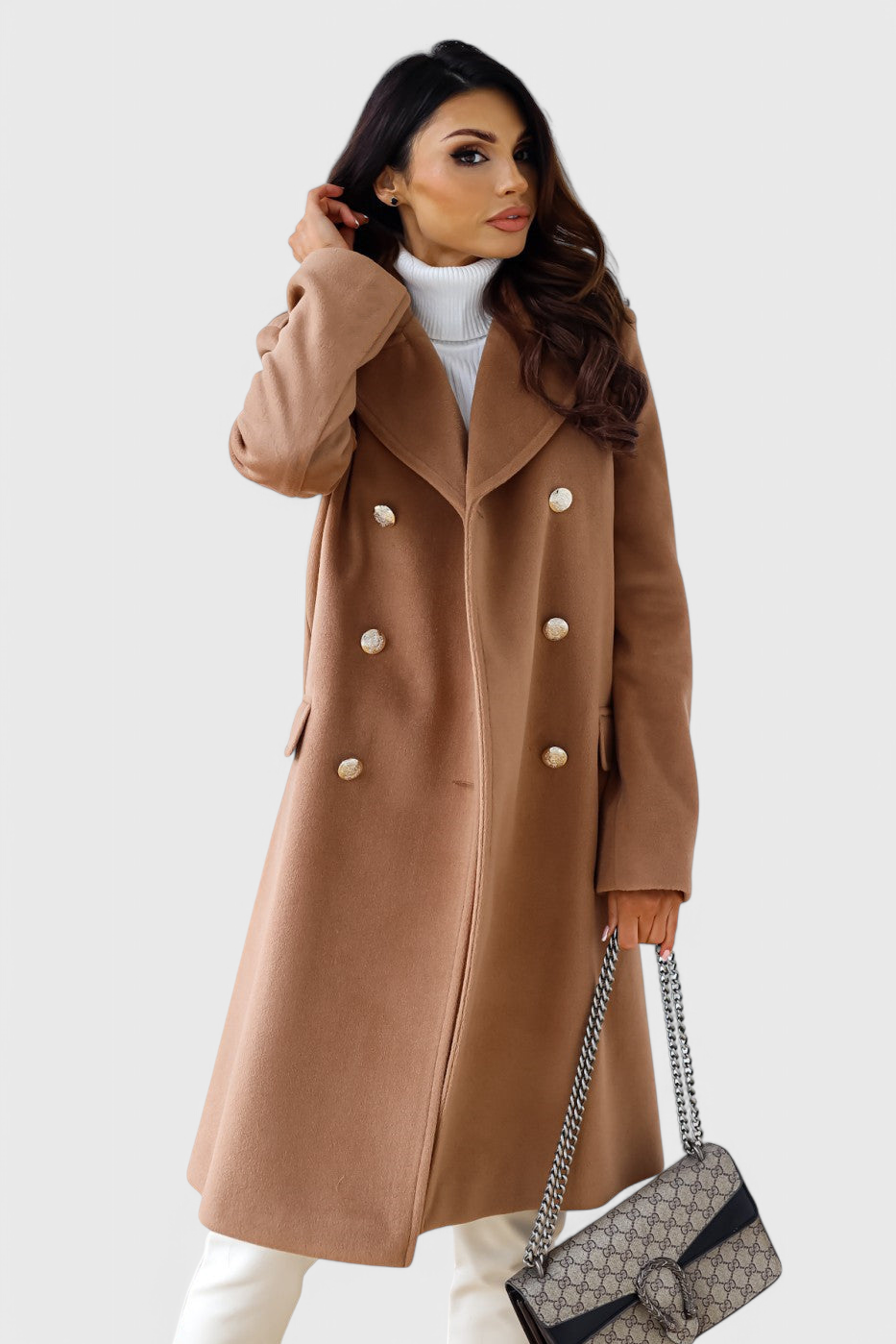 Yara Manteau Clair en Laine à Double Boutonnage et Coupe Cintrée