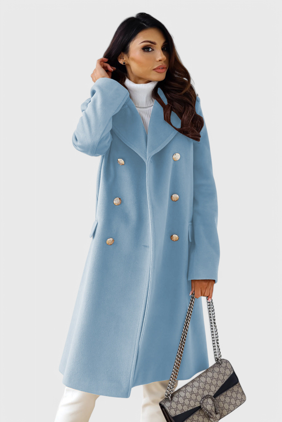 Yara Manteau Clair en Laine à Double Boutonnage et Coupe Cintrée
