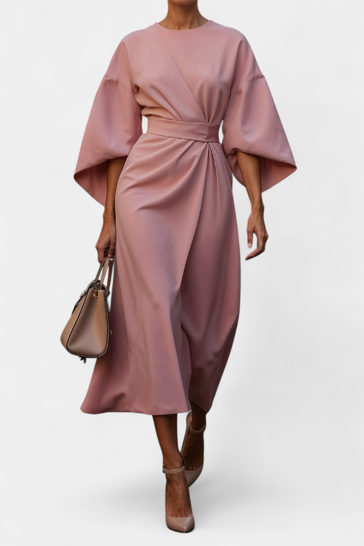 Micaela Robe Midi à Manches Lantern et Taille Définie