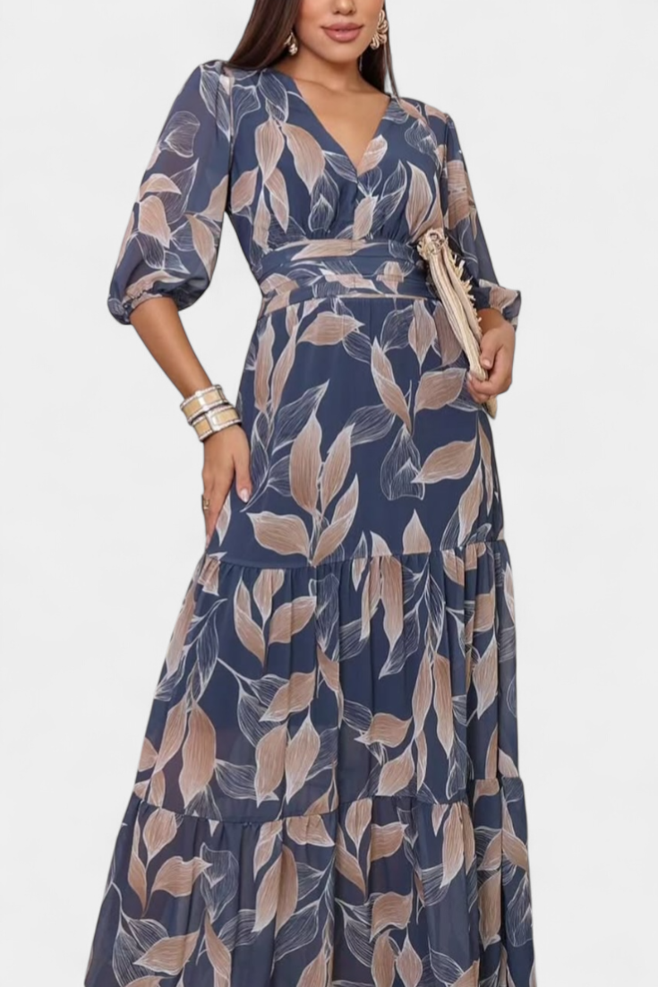 Aísha Robe Légère à Imprimé Feuilles et Décolleté V
