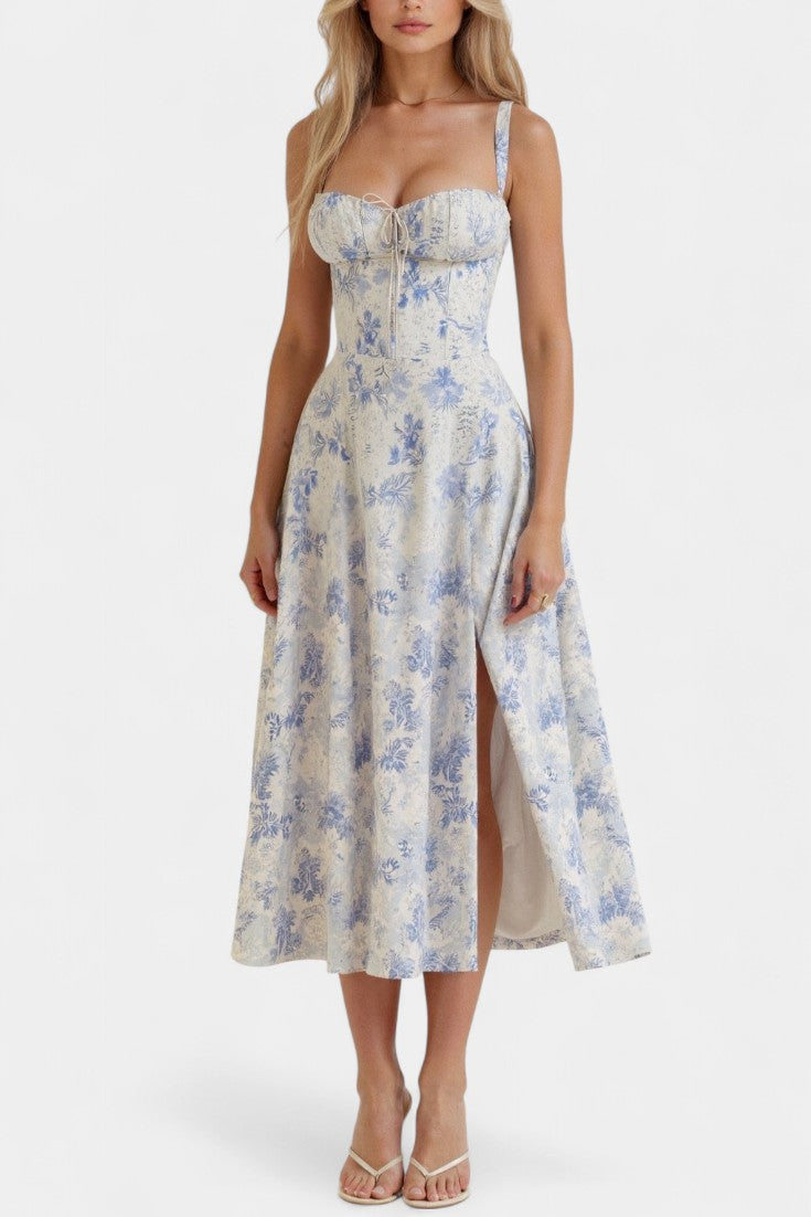 Flora Robe Midi Corset à Décolleté en Cœur et Jupe A-Line