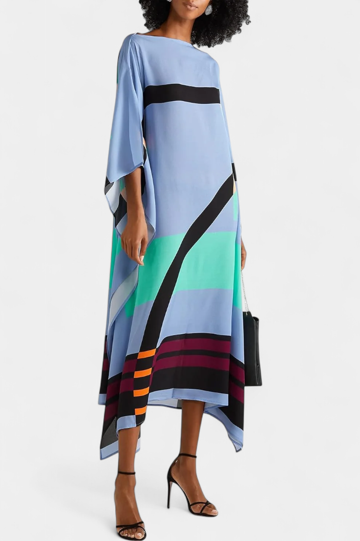 Elenora Caftan à Imprimé Géométrique et Coupe Chauve-Souris