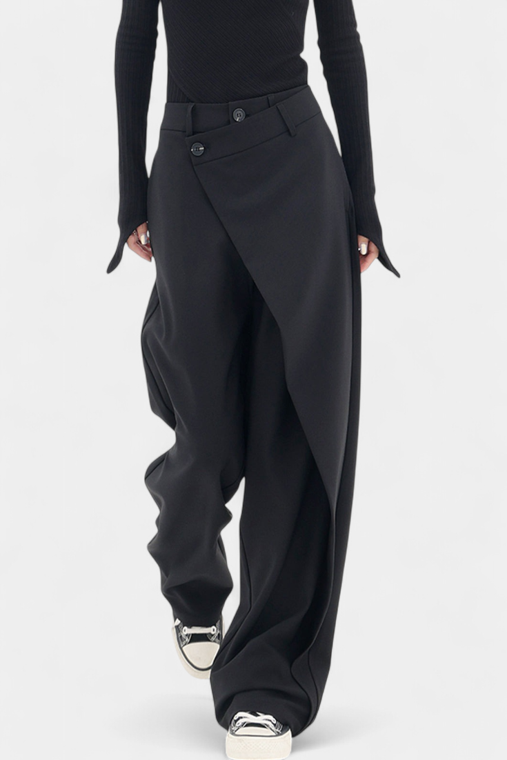 Oaklyn Pantalon Droit à Taille Enveloppante et Chute Fluide