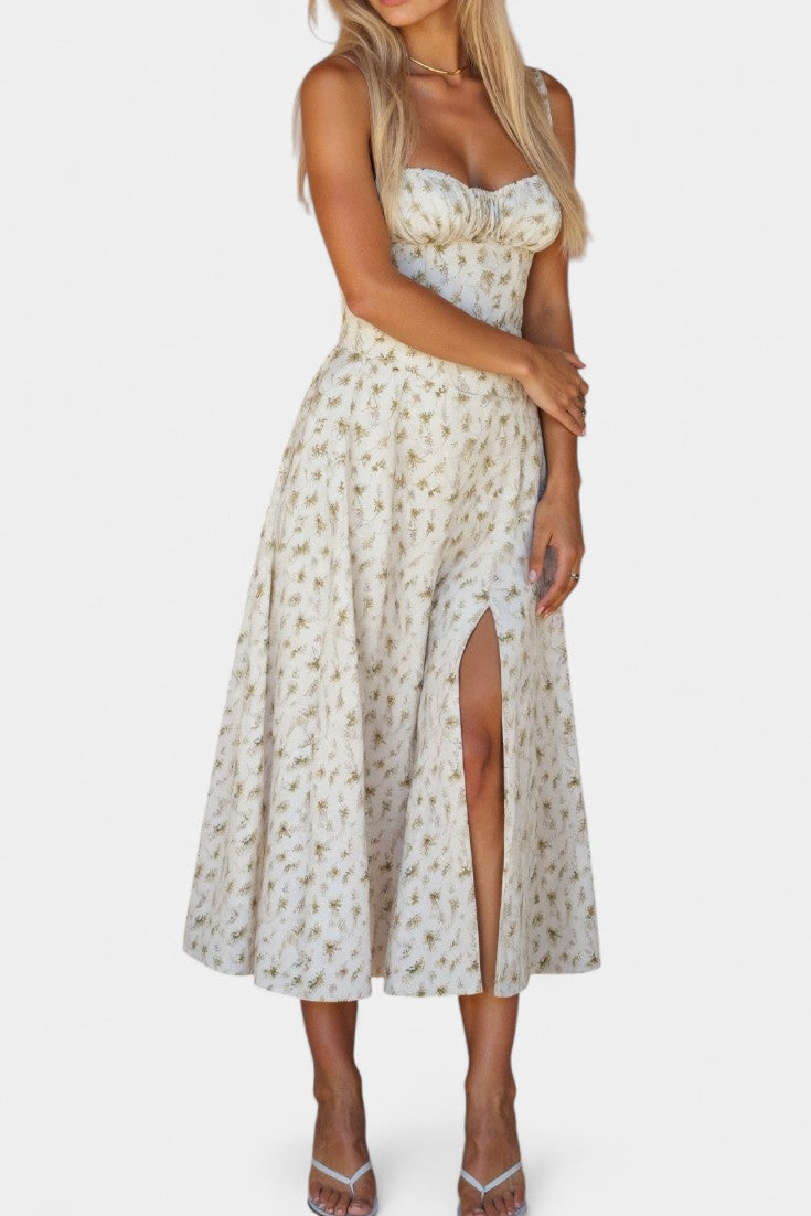 Flora Robe Midi Corset à Décolleté en Cœur et Jupe A-Line