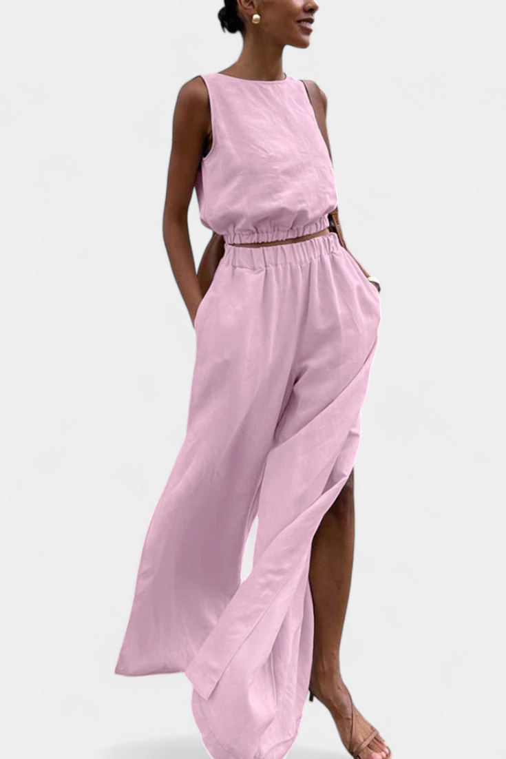 Portia Ensemble en Coton et Lin Sans Manches à Pantalon Large