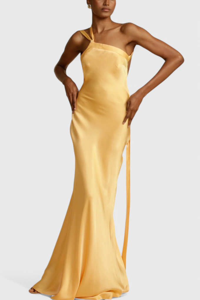 Lucra Robe Asymétrique Longue à Dos Nu Brillant