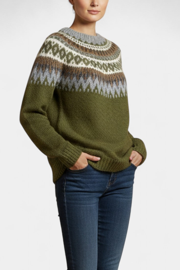 Maréva Pull Jacquard en Maille Épaisse à Col Rond