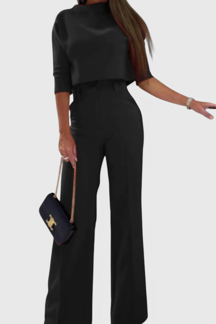 Cleo Ensemble à Top Manches 3/4 et Pantalon à Jambes Larges