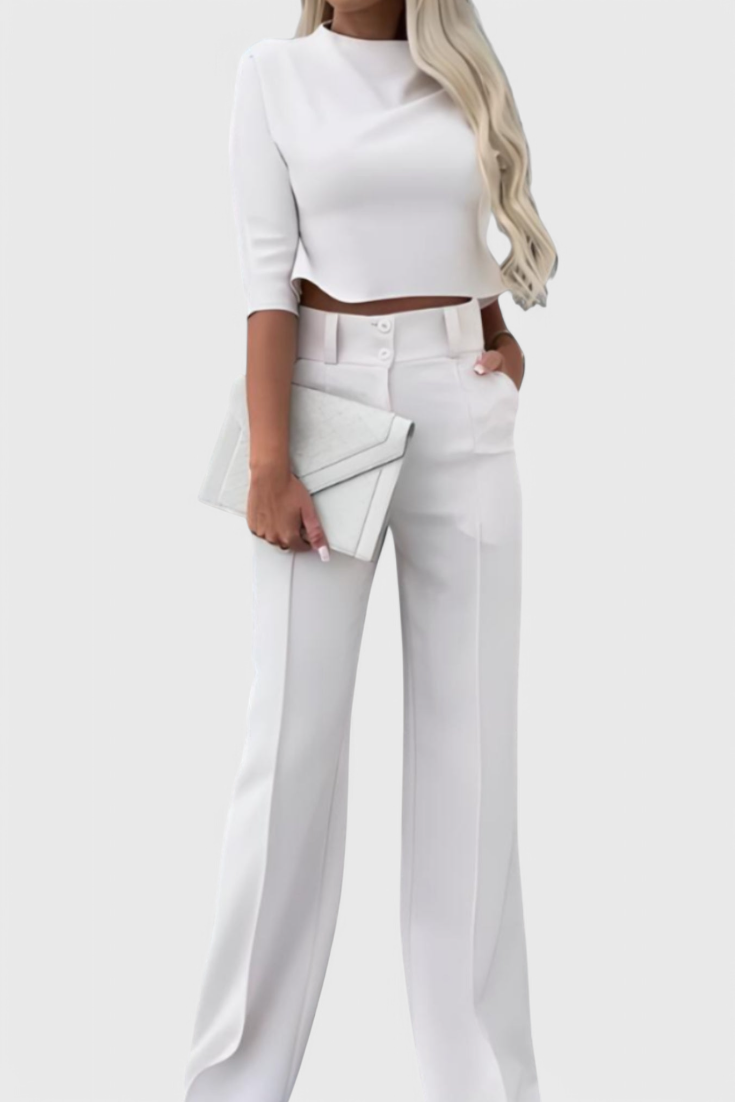 Cleo Ensemble à Top Manches 3/4 et Pantalon à Jambes Larges