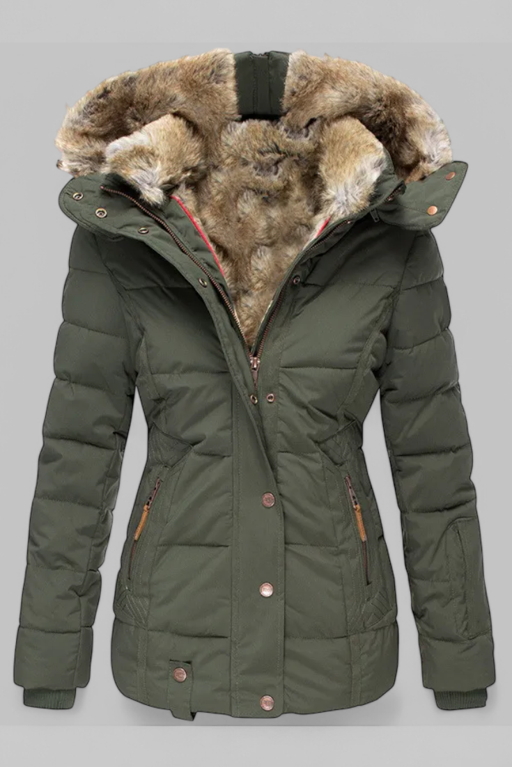Evelyn Veste d’Hiver à Fausse Fourrure et Capuche Ajustable