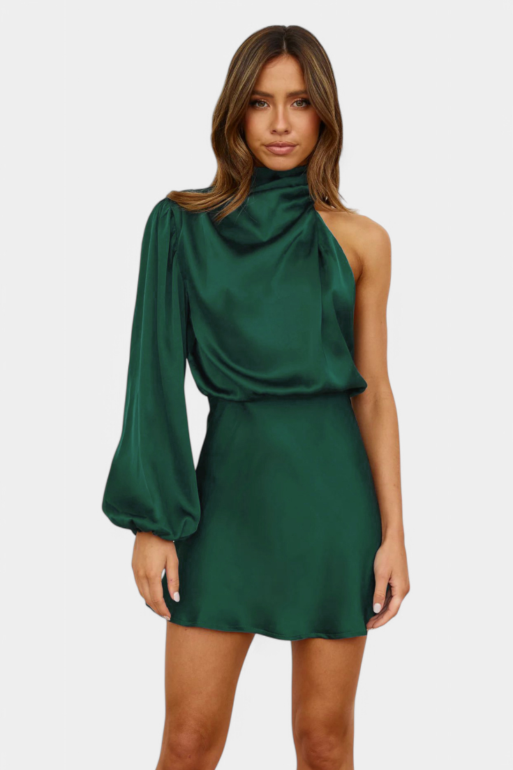 Mara Robe Mini Asymétrique à Décolleté Une Épaule et Drapé Fluide