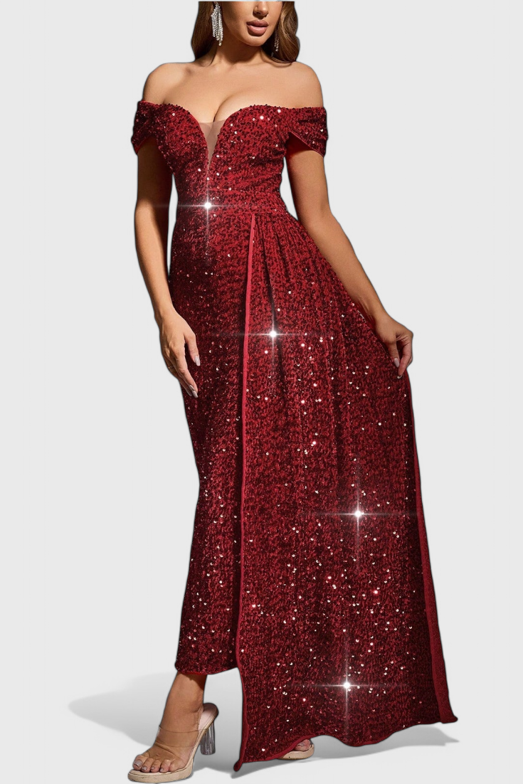 Esme Robe Longue à Paillettes et Épaules Dénudées
