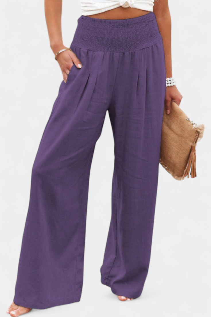 Lexia Pantalon Fluide en Coton et Lin à Taille Confortable