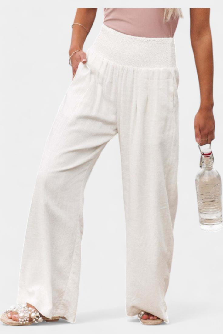 Lexia Pantalon Fluide en Coton et Lin à Taille Confortable